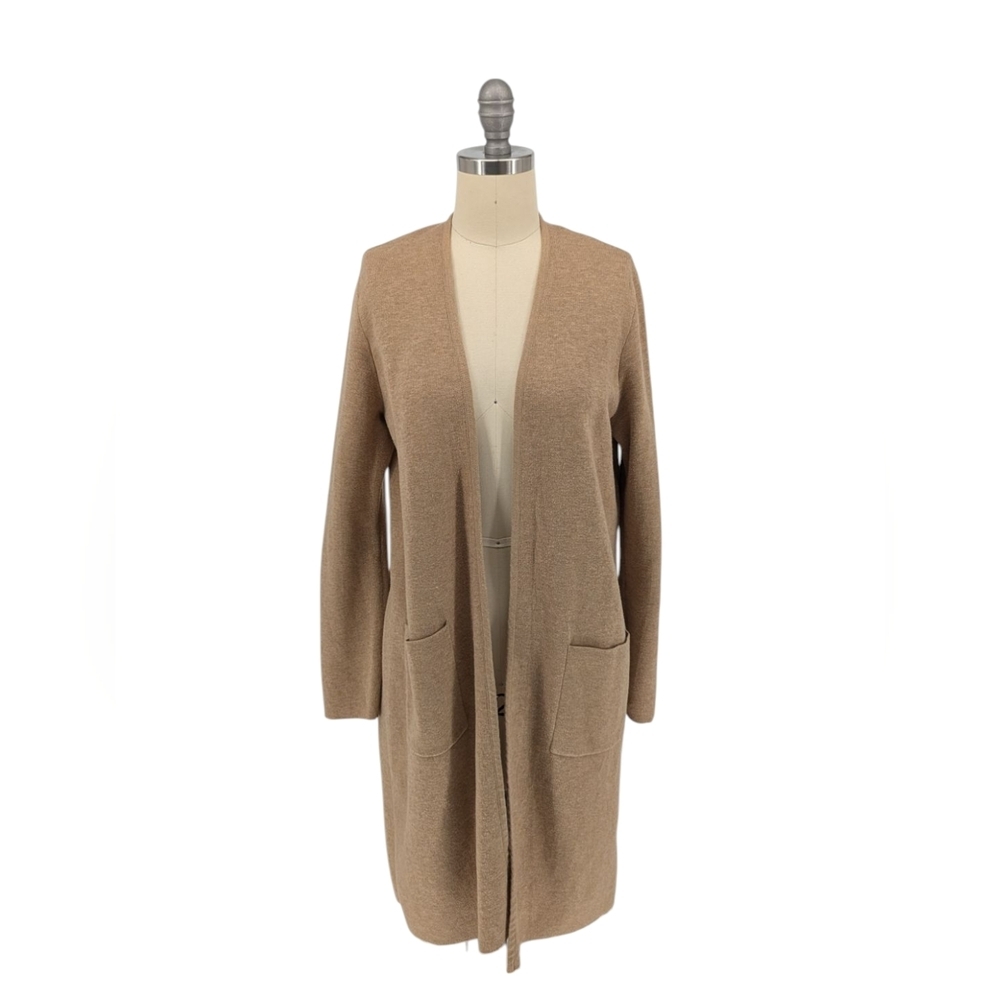 01186 J Jill Open Front Knit Cardigan Sweater Tan Size XSmall preppy minimalist